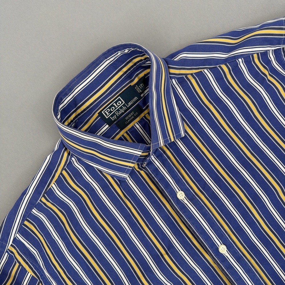 Vintage Polo Ralph Lauren Shirt Men 17.5 XL Blue Striped Regent Classic Fit